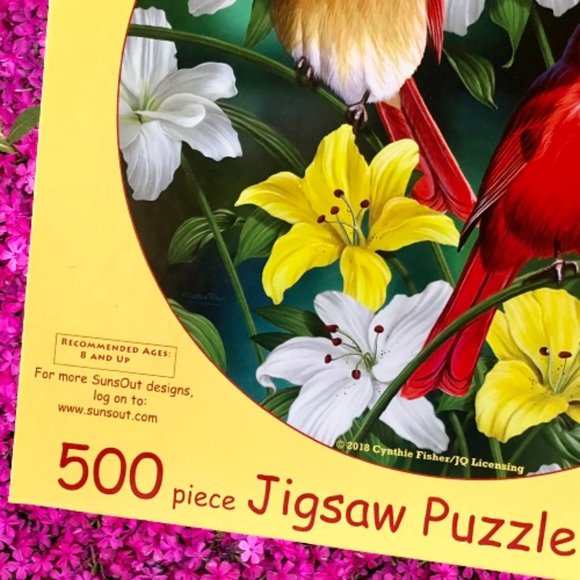 SunsOut Jigsaw Puzzle CARDINALS IN THE ROUND 500 Pieces Birds Flowers - Picture 3 of 8